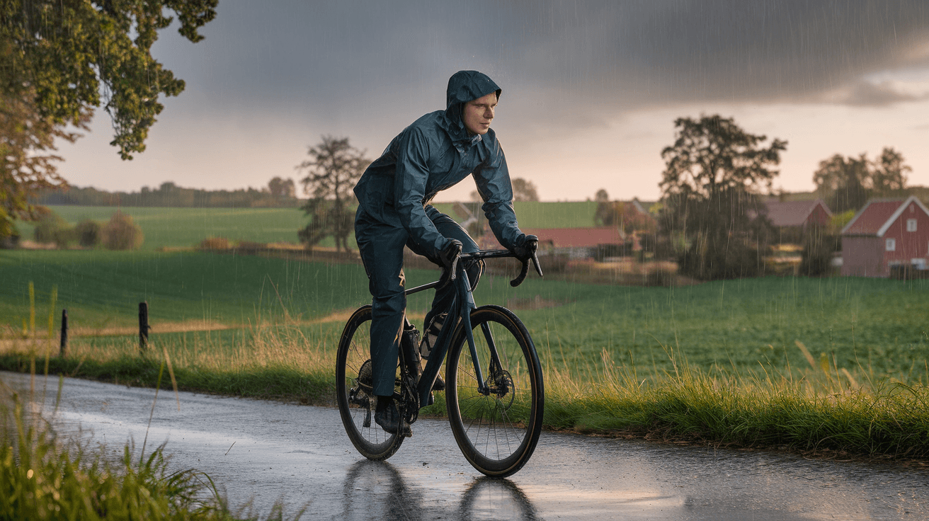 Billede der illustrerer bedste regntøj til cykling - friluftsliv og udstyr
