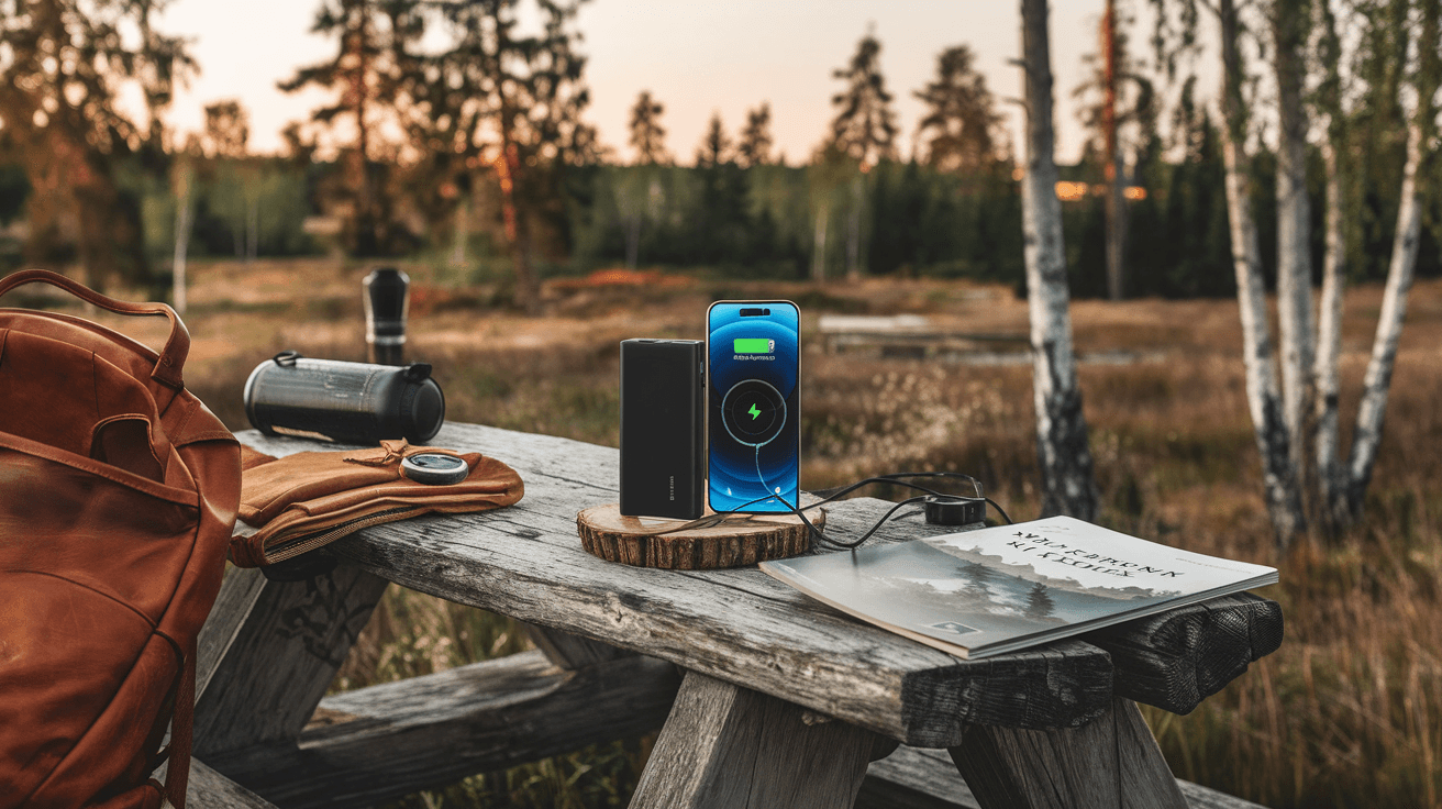Billede der illustrerer bedste powerbank til iphone - friluftsliv og udstyr