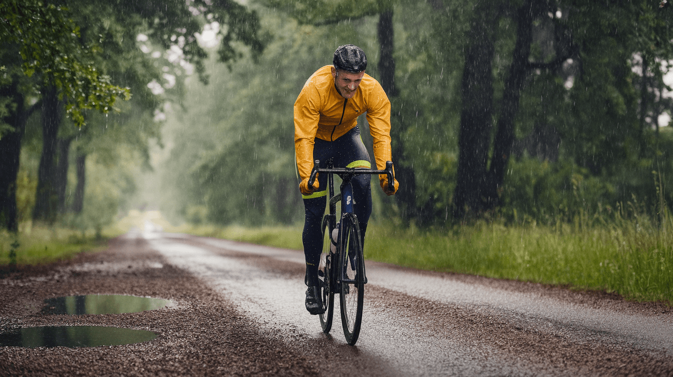 Billede der illustrerer bedste regntøj til cykling - friluftsliv og udstyr